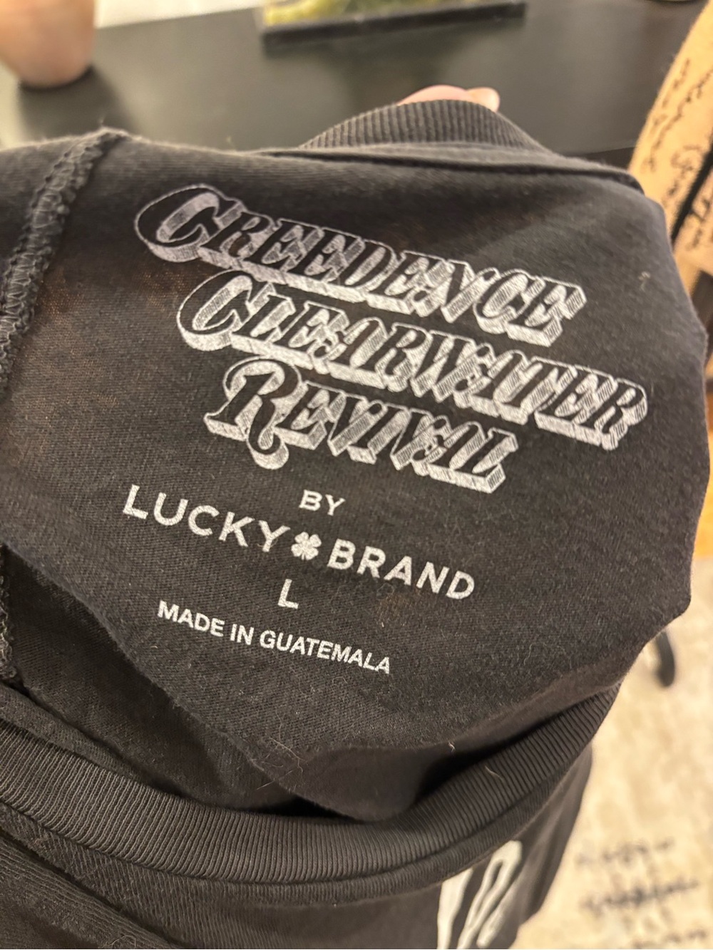 Lucky Brand Black Graphic Tee with White Band Logo - Picture 4 of 4